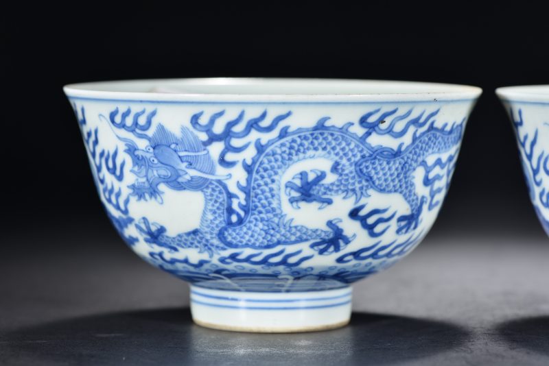 清光绪 青花云龙纹碗（2件） - 图3