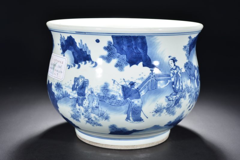 清康熙 青花樵夫引路图净水炉 - 图4