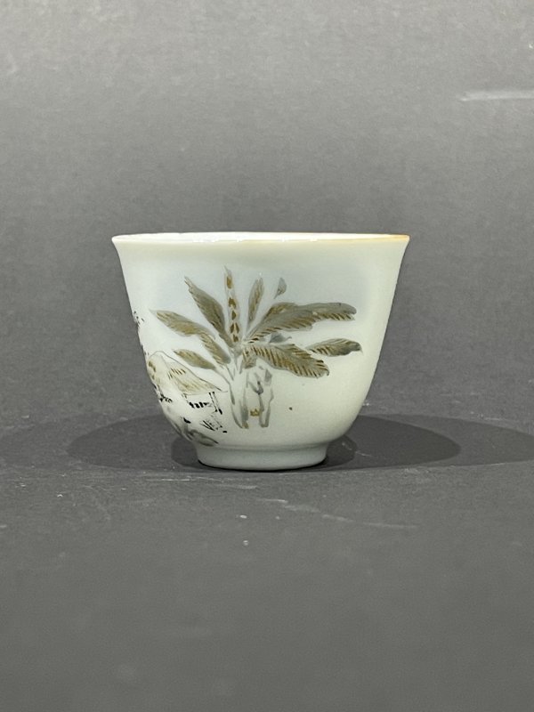 清 墨彩洞石芭蕉图杯 - 图3