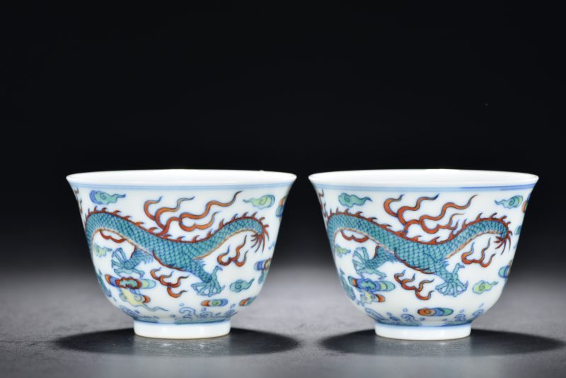 清雍正 斗彩云龙纹杯（2件） - 图5