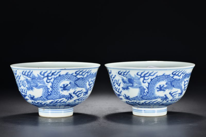 清光绪 青花云龙纹碗（2件） - 图6