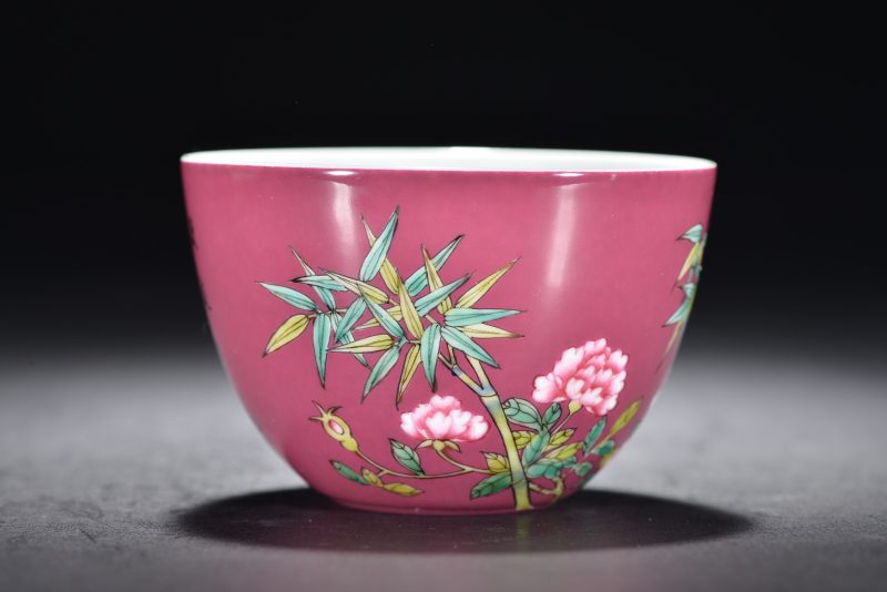 清雍正 胭脂水花卉诗文杯 - 图3