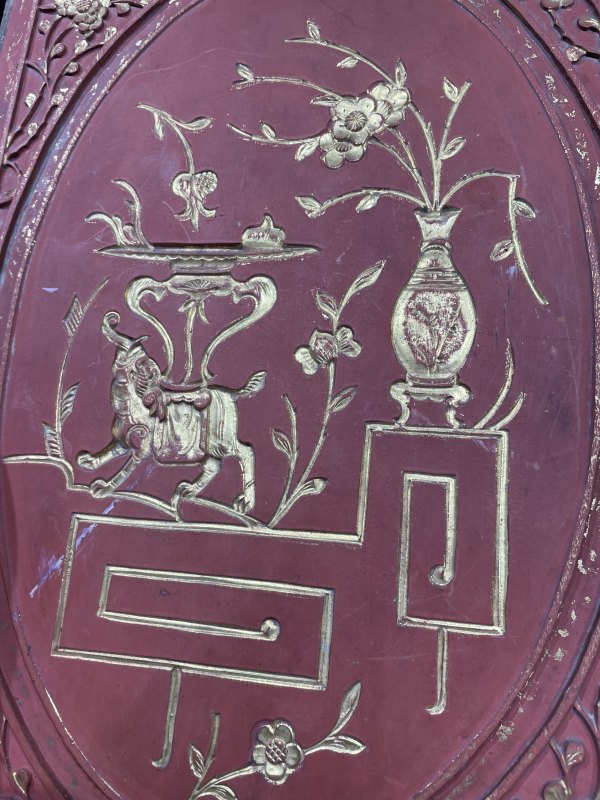木质雕花描金清供图花板一对 - 图6