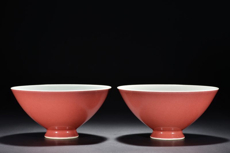 清 霁红釉鸡心碗（2件） - 图1