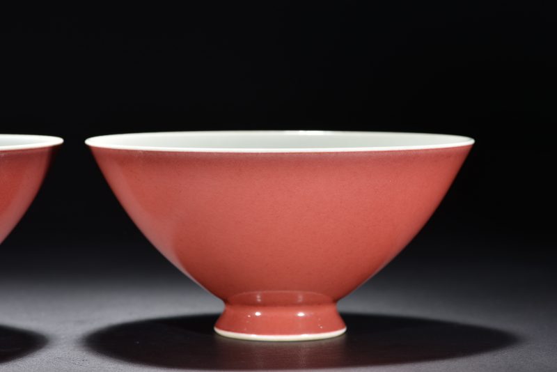 清 霁红釉鸡心碗（2件） - 图3