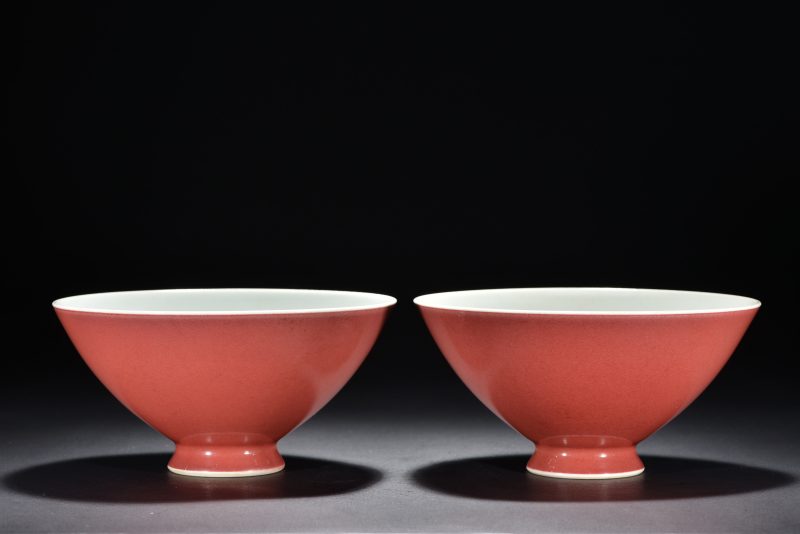 清 霁红釉鸡心碗（2件） - 图4