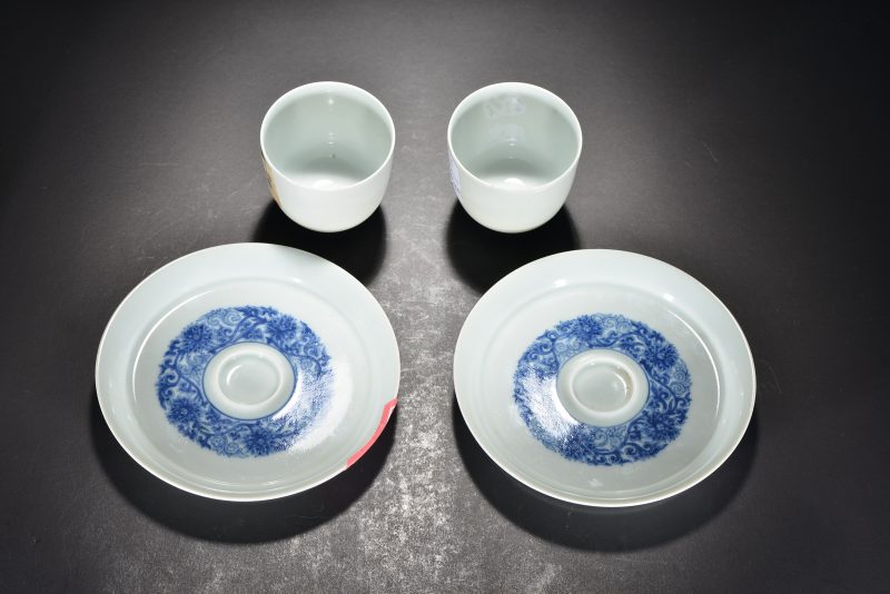 清康熙 青花花卉纹杯、碟（2件） - 图10