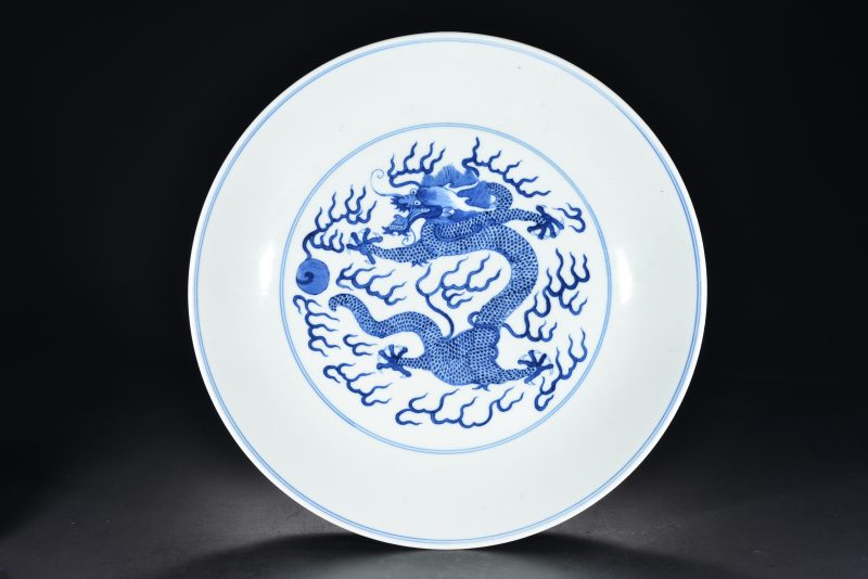 清道光 青花龙纹盘 - 图1