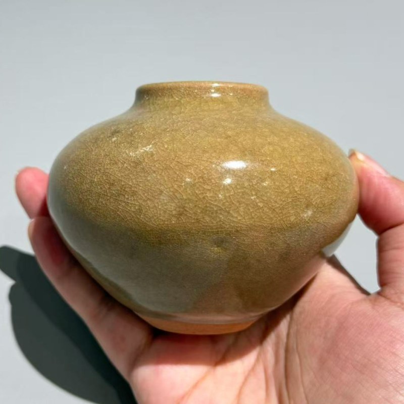 明代 龙泉窑米黄釉水盂 - 图5