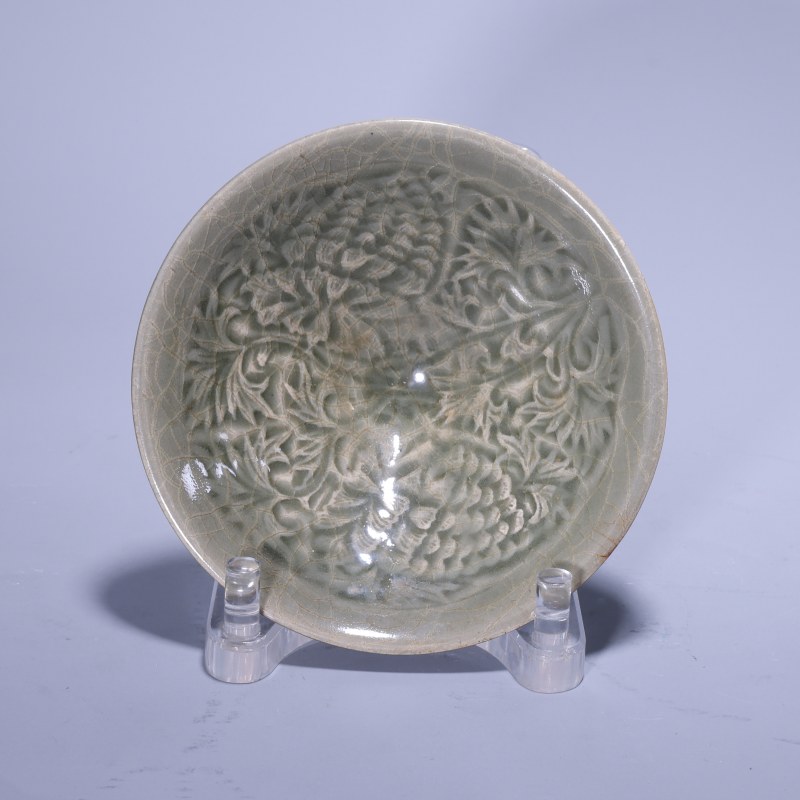 明代 青釉菊花纹斗笠盏 - 图1