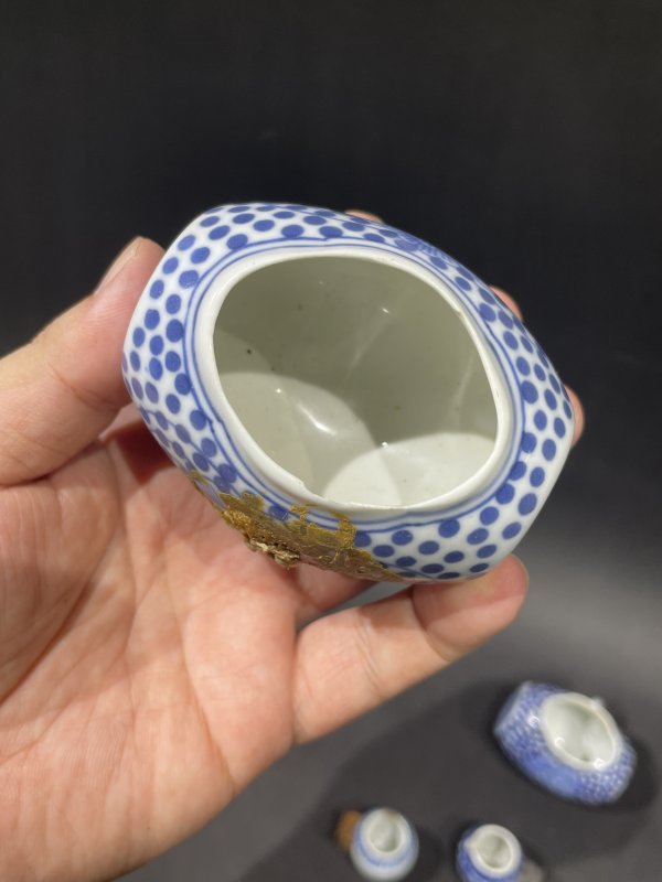 解放后青花粉彩鸟食罐一组 - 图13