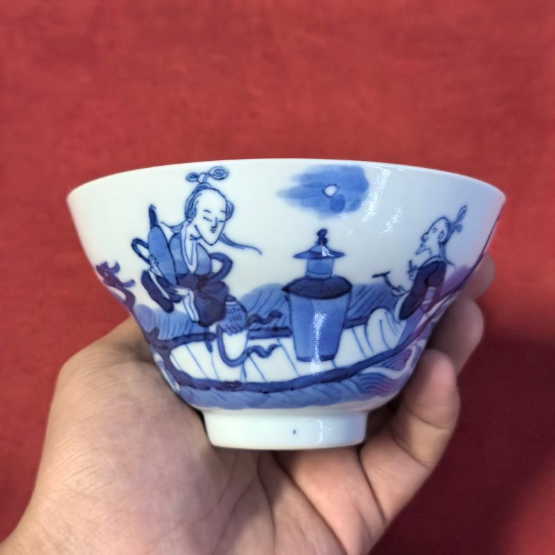 清晚期 青花仙人乘槎折腰碗 - 图8