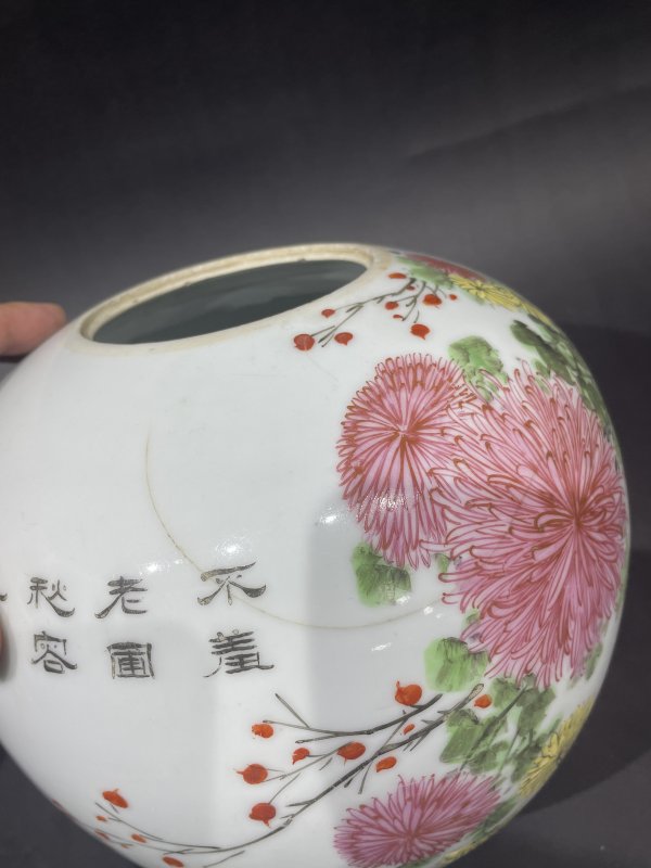 民国粉彩菊花诗纹对罐 - 图11