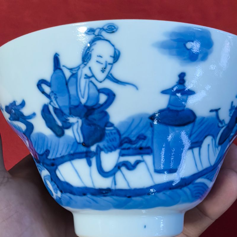 清晚期 青花仙人乘槎折腰碗 - 图9