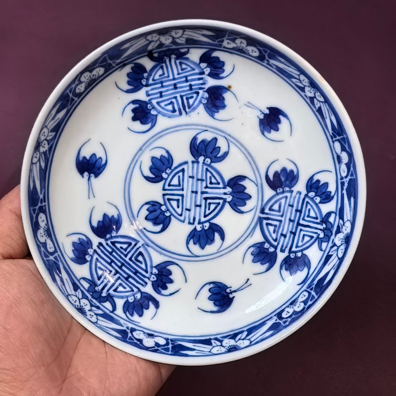 清晚期 青花五福捧寿纹盘一对 - 图11