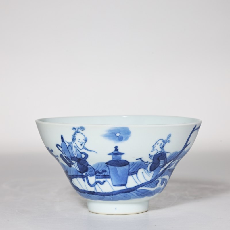 清晚期 青花仙人乘槎折腰碗 - 图4