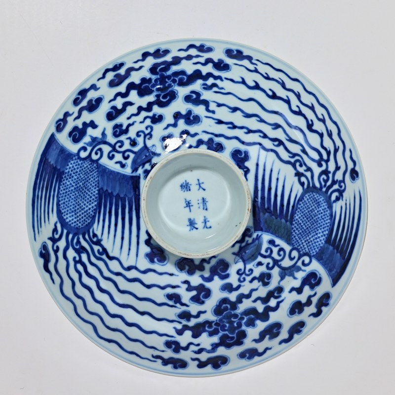 清光绪 青花双凤纹盖锅 - 图4