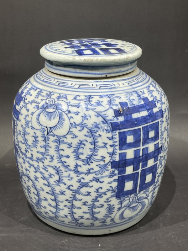 清青花喜字罐 - 图4
