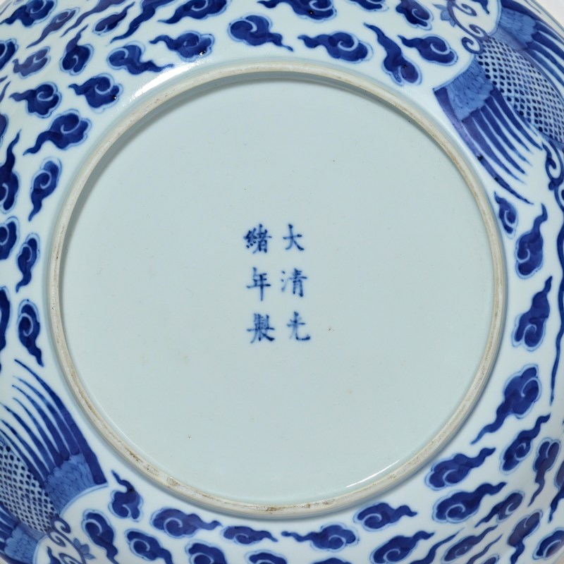 清光绪 青花双凤纹盖锅 - 图7