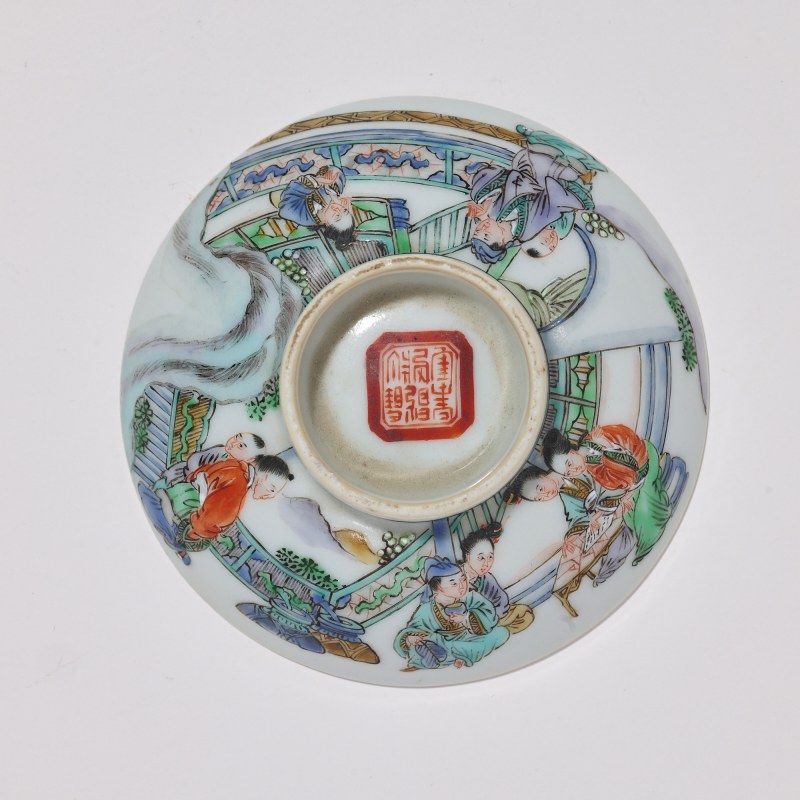 清晚期 广彩人物故事图盖碗 - 图4