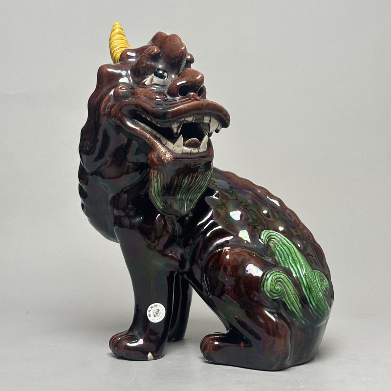 清中期 茄皮紫釉甪端 - 图2