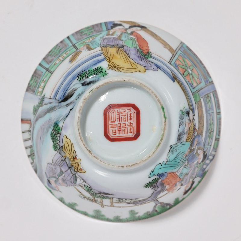 清晚期 广彩人物故事图盖碗 - 图6