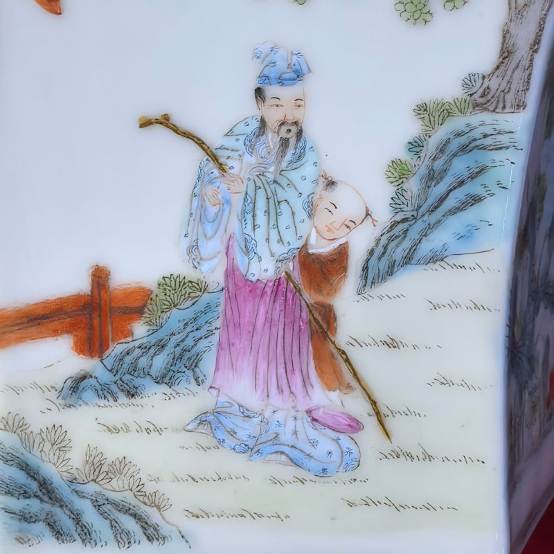 民国 粉彩婴戏图六方花盆一对 - 图12