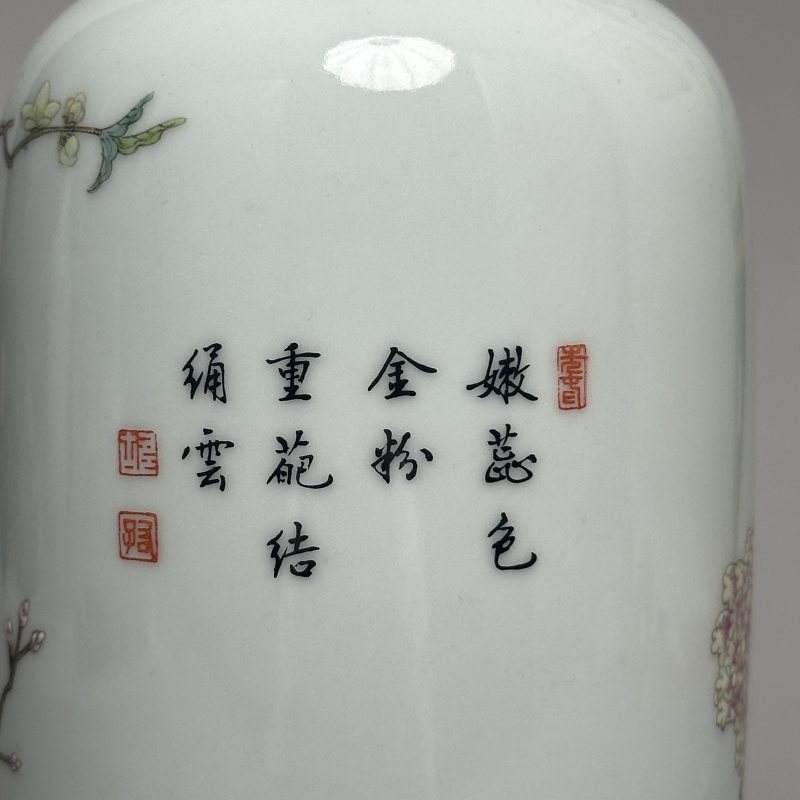 民国 粉彩洞石孔雀图灯笼瓶 - 图7