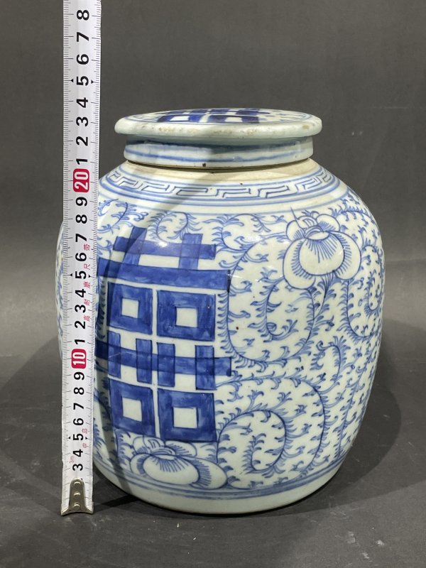 清青花喜字罐 - 图9