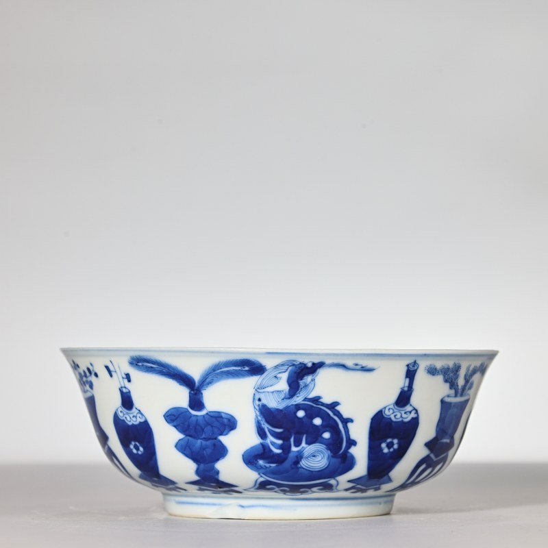 清光绪 青花博古纹碗 - 图1