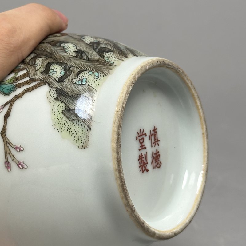 民国 粉彩洞石孔雀图灯笼瓶 - 图11