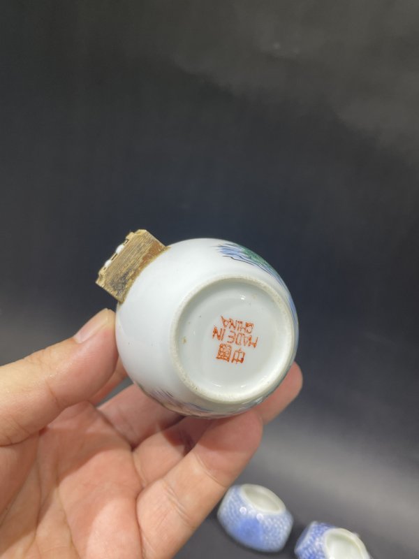 解放后青花粉彩鸟食罐一组 - 图5