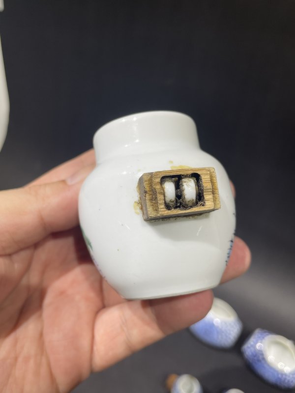 解放后青花粉彩鸟食罐一组 - 图6