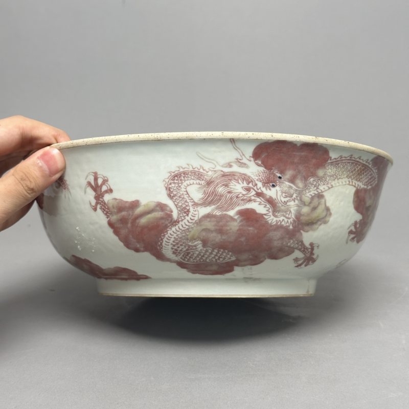 清道光 青花釉里红龙纹洗 - 图5