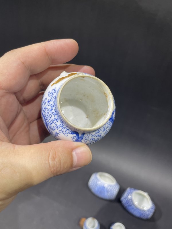解放后青花粉彩鸟食罐一组 - 图8