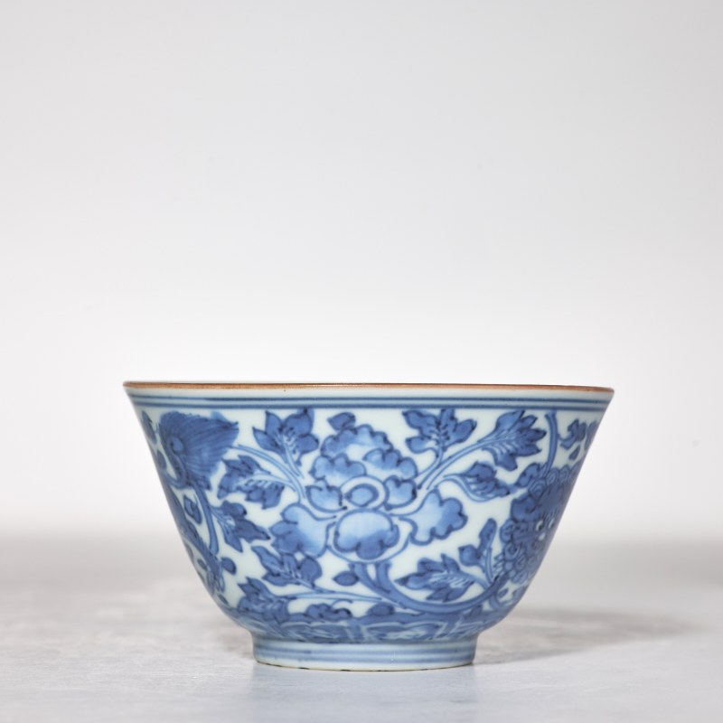 清顺治 青花花卉纹杯 - 图3