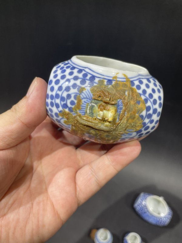 解放后青花粉彩鸟食罐一组 - 图12