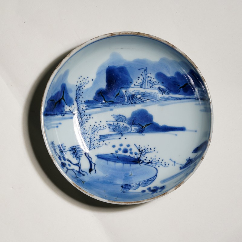 清康熙 积庆堂制青花山水纹盘一对 - 图7