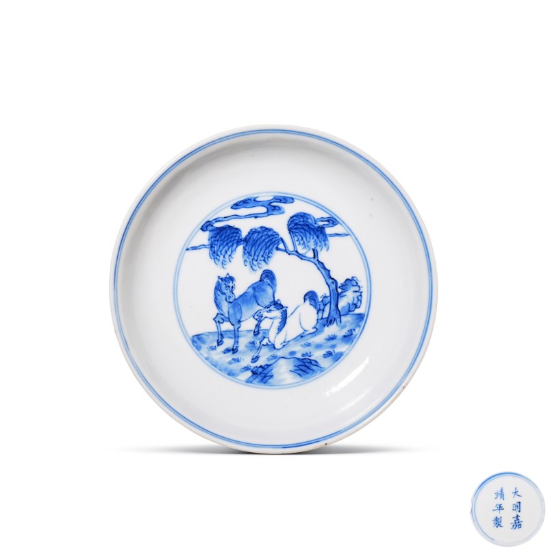 清康熙 青花八骏图盘