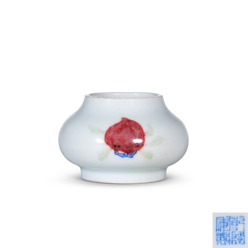 清乾隆 青花釉里红三多纹水盂 - 图1