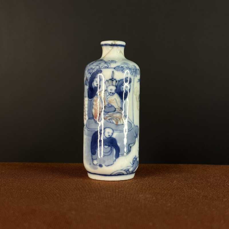 清青花釉里红水漫金山纹鼻烟壶-多宝古瓷宝典