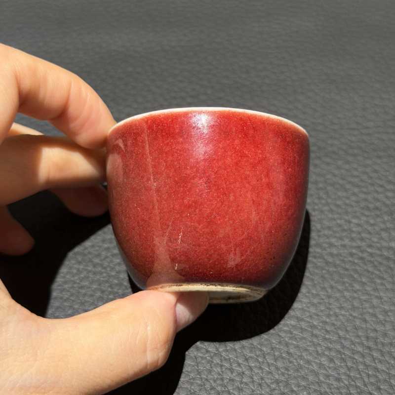 清雍正 霁红釉卧足杯 - 图2