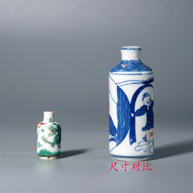 清道光 绿彩苍龙教子矾红火珠纹迷你小瓶 - 图2
