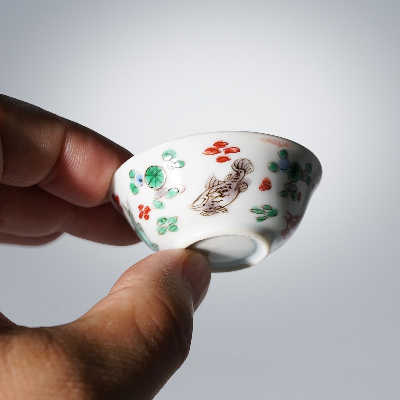 清康熙 五彩清白礼贵鱼藻纹小杯