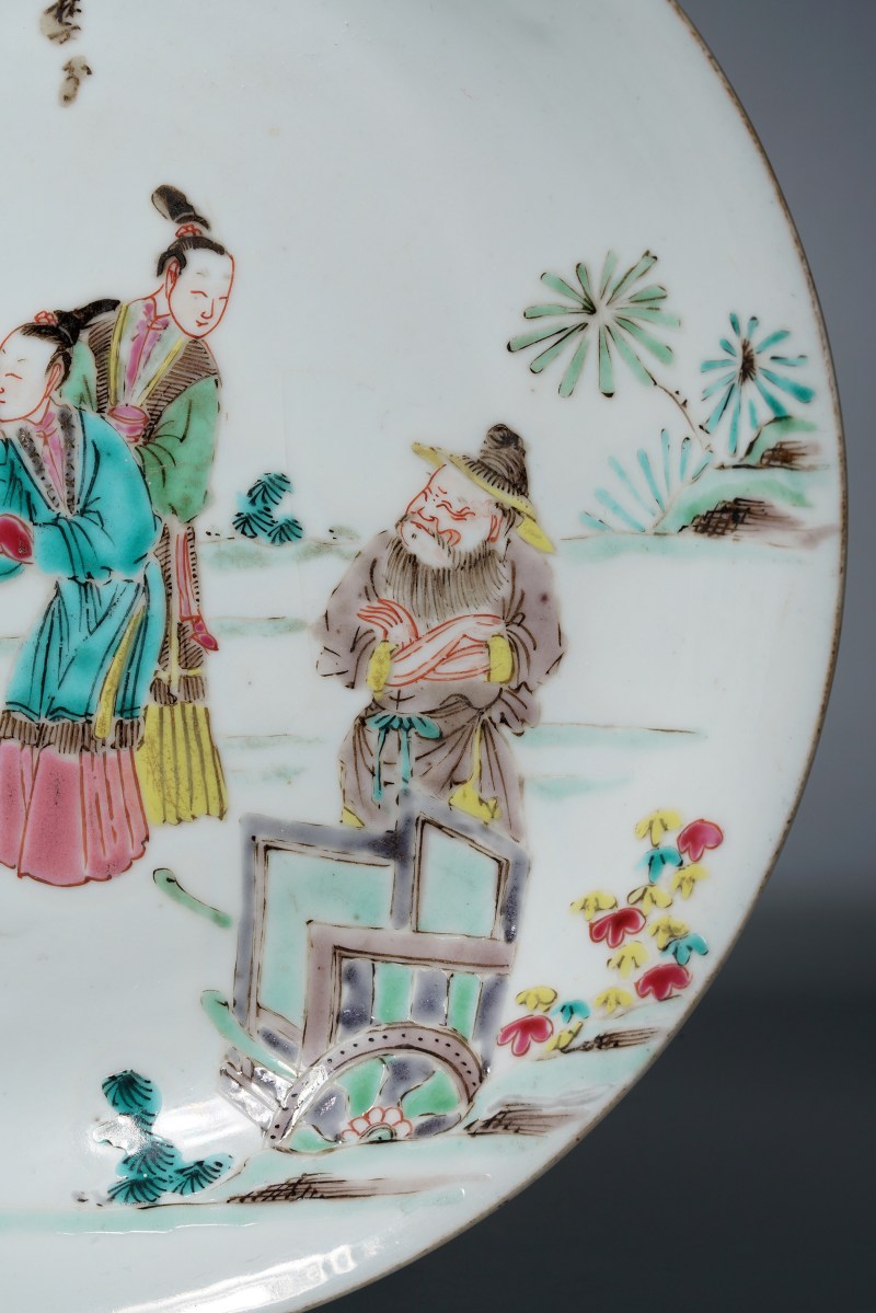 清雍正 粉彩西厢记长亭送别图诗文盘 - 图4