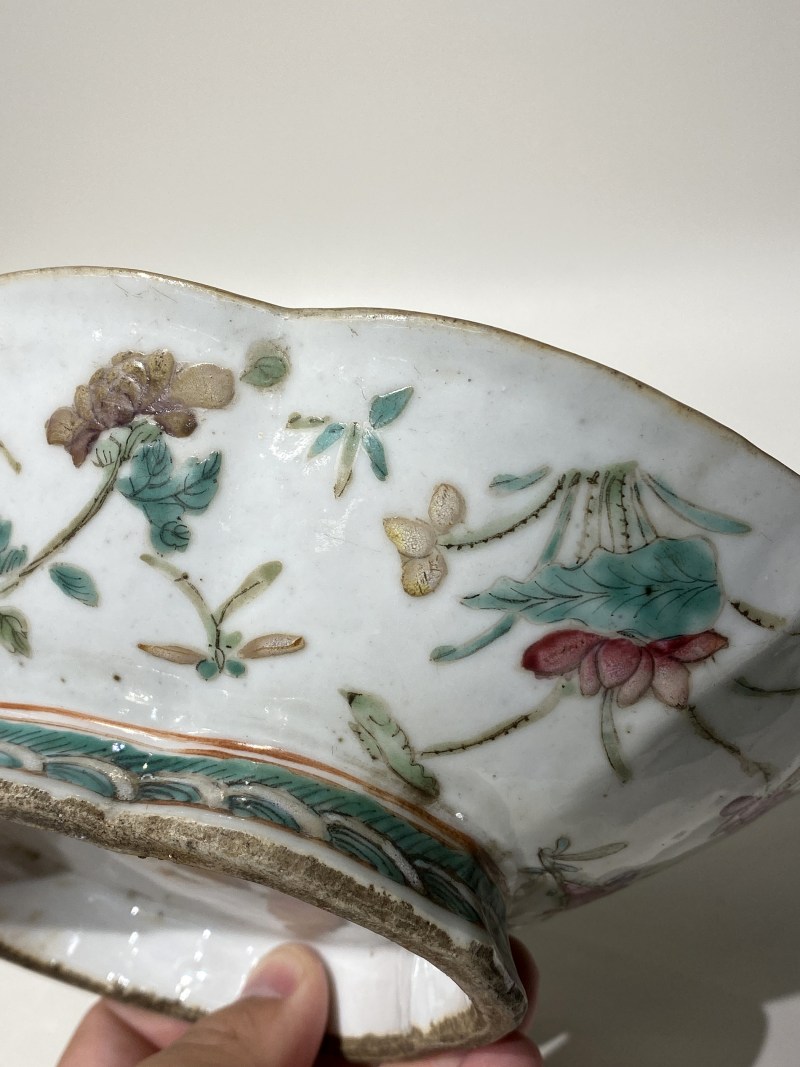 清道光 粉彩折枝花卉草虫纹海棠碗 - 图13