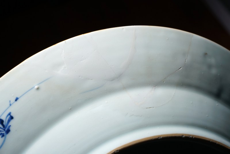 清康熙 青花洞石花卉纹大盘 - 图6