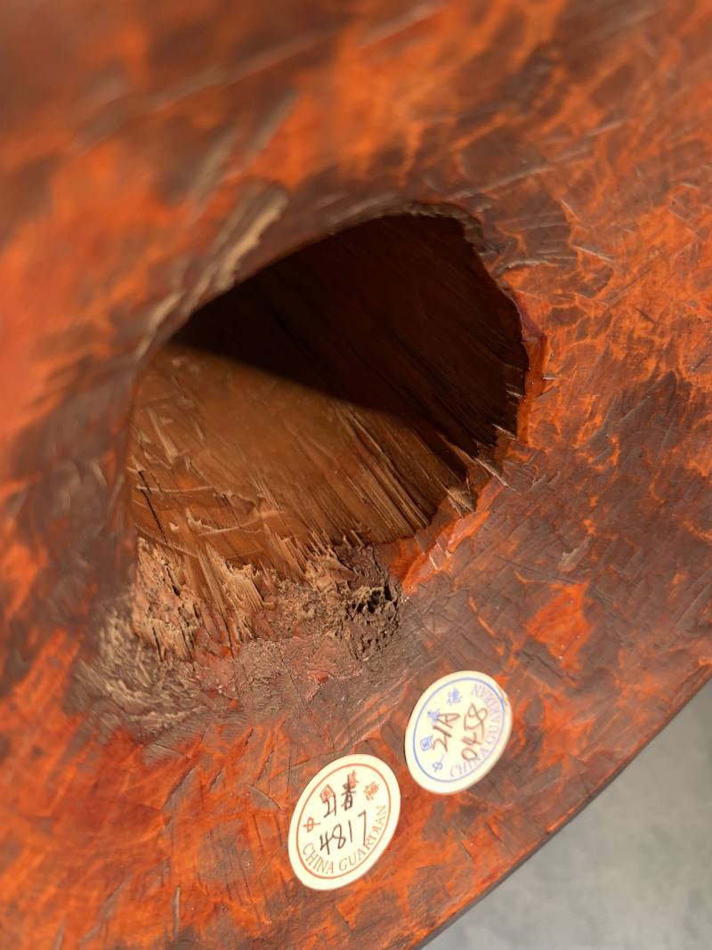 清 朱漆硬木缠枝牡丹团寿纹莲花佛座 - 图15