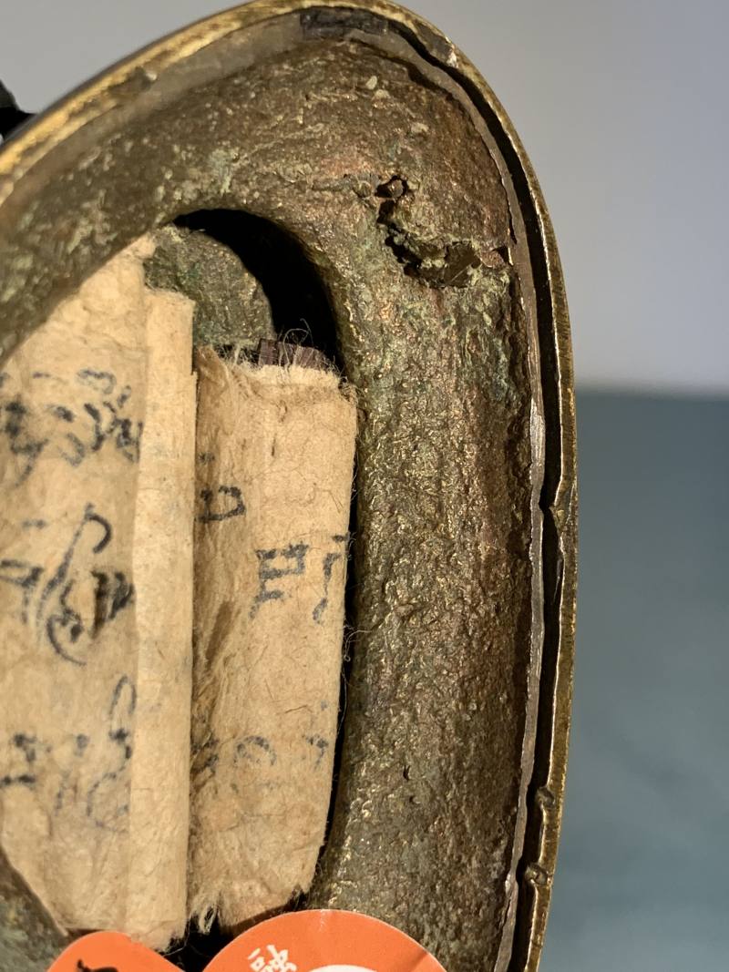 清乾隆 铜鎏金三面八臂尊胜佛母坐像（原装藏） - 图15