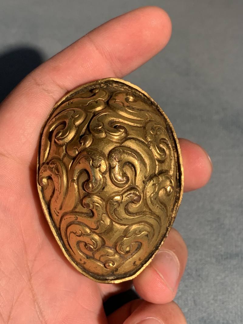 清 铜鎏金托巴碗摆件（附银质器座） - 图10